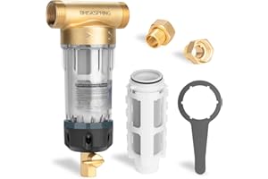 BriskSpring 40 Mikron Spin Down Sediment-Wasserfilter mit Schaber, wiederverwendbares, spülbares Wasserfiltersystem für Stadt-/Brunnenwasser, 2,5 cm MNPT + 1,9 cm FNPT + 3/4 "MNPT, BPA-frei