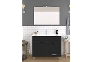 ALLSTONE Set da bagno Samos 2 ante e un cassetto - 7 colori diversi - 15 misure - Include mobili, lavabo e specchio - 80x45Cm Grafite