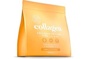 Collagene Poudre [400gr] | Collagen Peptides (Type I, II & III) | Élastine Marin + Acide Hyaluronique | Collagène Hydrolysé en Poudre | Vanille | Alpha Foods
