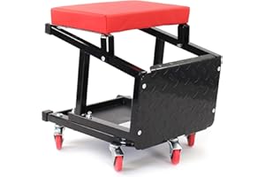 Wiltec Sgabello da Officina con Ruote e scaletta, Carrello e scaltte 2in1, Portata 160 kg, Sgabello da Meccanico con portaoggetti e scalino