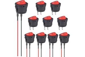VEXUNGA 12V Switch Round 5Pcs Toggle Switch and 5Pcs Rocker Switches with Pre-soldered Wires 10A 125V 6A 250V 2 Pin 2 Position ON OFF Red for Car Boat Caravan (10Pieces)