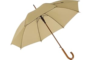noTrash2003 Automatik Regenschirm Holzschirm Stockschirm Portierschirm mit gebogenem Rundhaken Holzgriff in 103 cm Durchmesser (Beige)
