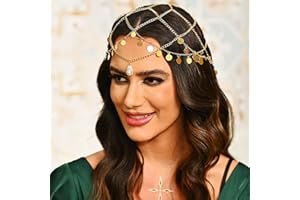 Reaky Chaîne de tête à paillettes bohème avec pompons et strass, accessoire de cheveux pour femmes et filles