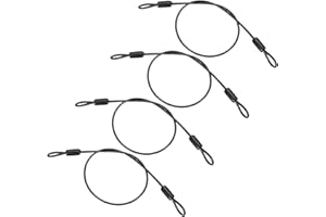 PATIKIL 1/8" Dia Vinyl Coated Stainless Steel Cable with Loops, 4 Pcs 1.6ft (20") Flexible Wire Rope Security Chain Lanyard Lock for Outdoor Stage Lighting Luggage Lock, Black