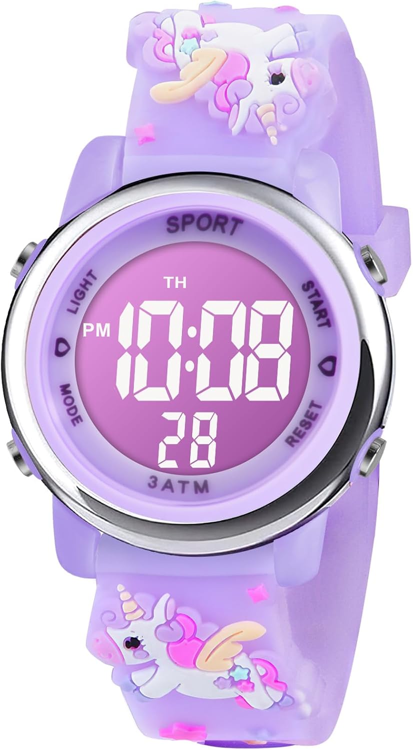 Vicloon Reloj Digital para Niños Niña, Luz Intermitente LED de 7 Colores Reloj de Pulsera Niña Multifunción, Reloj Unicornio Niña, Relojes Niñas Niños Digital para Niños de 3 a 12 años