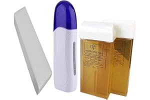 LOVE CRAZY Kit de Depilación Profesional, 1 Calentador de Cera Tibia Roll-on, 2 Cartuchos de Cera(100ml/ud), 1 Paquete de Bandas Depilatorias(100uds)