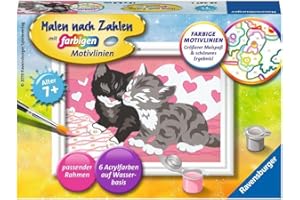 Ravensburger CreArt 28467 - Kuschelkatzen - Malen nach Zahlen Katzen für Kinder ab 7 Jahre, Malset mit Rahmen, Pinsel und Acrylfarben, Geschenk für Mädchen und Jungen