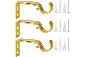 Ycolnaefllr Set of 3 Golden Adjustable Curtain Rod Brackets Rod Holders Curtain Rod Hanging Brackets for 22-28mm Rod
