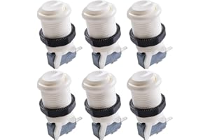 Hikig 6X Botones Arcade Americanos con botón de microinterruptor para mame Jamma Juegos de Windows y Proyecto Raspberry pi, Blanco