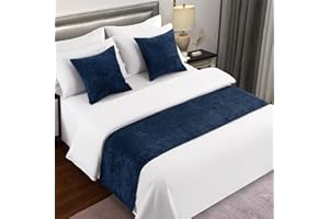 AMBERIS Camino De Cama Azul Oscuro, Bufanda De Cama Moderna De Chenilla Suave Que No Se Decolora