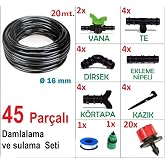 Depolife Bah&ccedil;e Bitki Fidan Sulama Damlalama Seti 45 Par&ccedil;alı Hortum Boru Nozul Ve Boru Bağlantı Aparatları