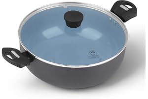 Tower Cerasure 28 cm (4.5 L) Ceramic Non-Stick Kadai with Lid - Low-Oil Cooking, Quick & Even Heating, Gas & Induction Compatible Kadhai, 1.5-Year Warranty