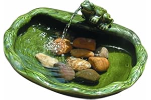 Smart Solar 22300R01 Solar Powered Ceramic Frog Water Feature, Green Glazed Ceramic, Powered By An Included Solar Panel That Operates An Integral Low Voltage Pump With Filter