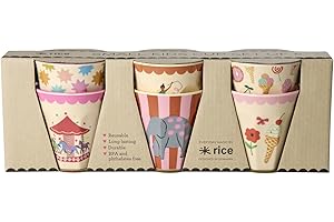 ReWu Rice Melamin Becher - Pink Fun Fair Print - 6er-Set Becherset Kinderbecher Campingbecher Campinggeschirr Trinkbecher Melamingeschirr Bruchsicher BPA-frei 160ml