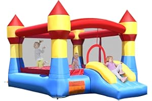 GOPLUS Hüpfburg aufblasbar, Springburg bunt, Hüpfschloss mit Rutsche, Spielburg für Kinder, 370x280x220cm (Burg, Ohne Gebläse)