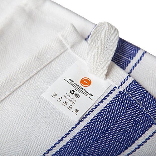 SMARTZ 12er-Set Geschirrtücher supersaugfähig – fusselfrei aus 100per cent Baumwolle 50 X 70 cm weiß mit blauen Streifen und Aufhänger – Vintage Küchenhandtücher Gastronomiequalität - 5