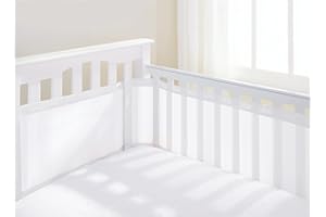 BREATHABLEBABY AirflowBaby, Essential 2mm Breathable Mesh Liner For Cots with 120x60cm or 140x70cm Mattress, White, 35cm Tall Style Covers 4 Sides, Non-Padded Single Layer Cot Bumper Alternative, Safety Tested