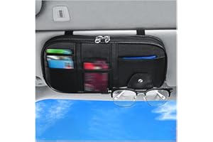 CGEAMDY Car Sun Visor Organizer, Pouch Truck Visor Organiser with Storage Pockets for Cards Pens, Car Truck SUV Storage Pouch Registration Holder, Multi Pocket for Card License Pen Key Sunglasses