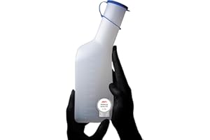 ‎AMPRI Urinflasche für Männer, 1000 ml, eckig, Farbe milchig mit blauem Verschluss: desinfizierbare und hitzbeständiger Urinsammelbehälter für Männer