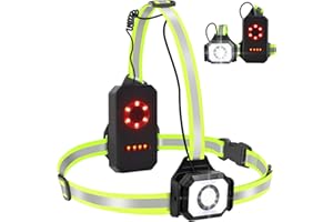 Fashioz Lauflicht mit Reflektoren, Lauflampe Joggen Brustlampe 500 Lumen, USB Wiederaufladbare Brustlampe Laufen, 90° Einstellbarer Abstrahlwinkel Running Light für Läufer Joggen Camping