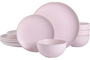 Gibson Home 131712.12R Rockaway Round Stoneware Dinnerware Set, Pink