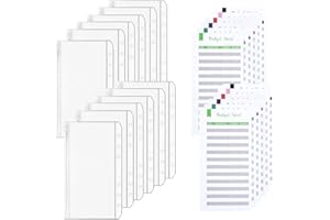 GOGOU 12 Pièces A6 Pochette Enveloppe Budget, Pochette Plastique A6 Taille avec 12 Feuilles de Budget, 6 Trous Pochettes Classeur à Glissière Imperméable pour Portefeuille Documents Cahiers Cartes