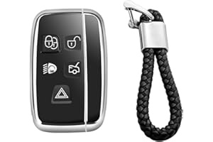 M.JVisun Soft TPU Case Cover Protector Case for Land Rover, Car Remote Key Fob Case for Land Rover Discovery 4/Sport Freelander 2 for Range Rover Evoque/Sport/Velar - Glossy Silver - Braided Keychain