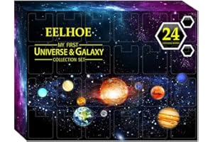 Surakey Calendario infantil de Adviento y Navidad, de 24 días, con 24 unidades, con planetas, caja de regalo para cuenta atrás hasta Navidad