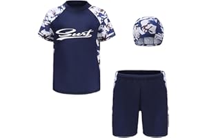 iiniim Niño Traje de Baño de Dos Pieza Camiseta Manga Corta + Pantalón Corto ara Playa Piscina Niños Ropa de Natación Bañadores para Niño con Sombrero Protección Solar UV