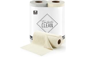 Fantasticlean Rotolo di Panno in Microfibra - 20 Pezzi x 2, Panni per la Pulizia Strappabili, Strofinacci da Cucina Riutilizzabili e senza Pelucchi 25 x 25 cm, Beige & Grigio Freddo