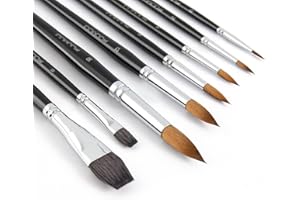 TYRKUIY Sable Watercolour Brushes, 8PCS Kolinsky Sable Brushes & Genuine Squirrel Hair Flat Wash Brushes Enhanced Color Holding Capacity for Watercolour Gouache Inks Painting