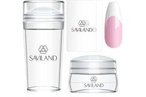 Saviland French Tip Nail Stamp - 4PCS Nail Art Stamper Kit Clear Silicone Nail Stamping Long & Short Jelly Stamper for Nails with Scrapers Nail Stamper Kit for French Manicure Home DIY Nail Salon