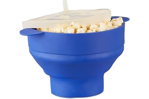 Relaxdays popcornskål, blå | i silikon för mikrovågsugn, hopfällbar popcorn popper, utan olja, BPA-fri, transparent lock