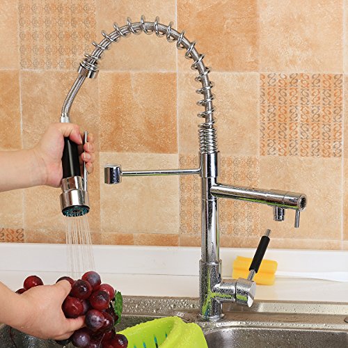 TAPCET Professionelle Spülle Mischbatterie Küchenarmatur Verchromtes Messing 360Grad Drehung Einzelner Halter Einzelner Loch Pull-out Spray+Strahl - 3