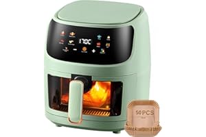 MAOXIAOGE Freidora de 8L con Ventana Tamaño Familiar con Pantalla Táctil LED 1400 W y 8 Modos Preestablecidos(con Papel freidora aire 50pcs)