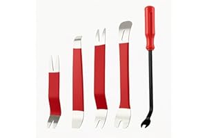 Xzenuo Set d'outils de démontage Automobile, 5 pièces de Cales en métal pour Garnitures + Outil de Levage, kit de réparation Automobile pour Le Retrait des Panneaux de Porte et de Garniture, Rouge
