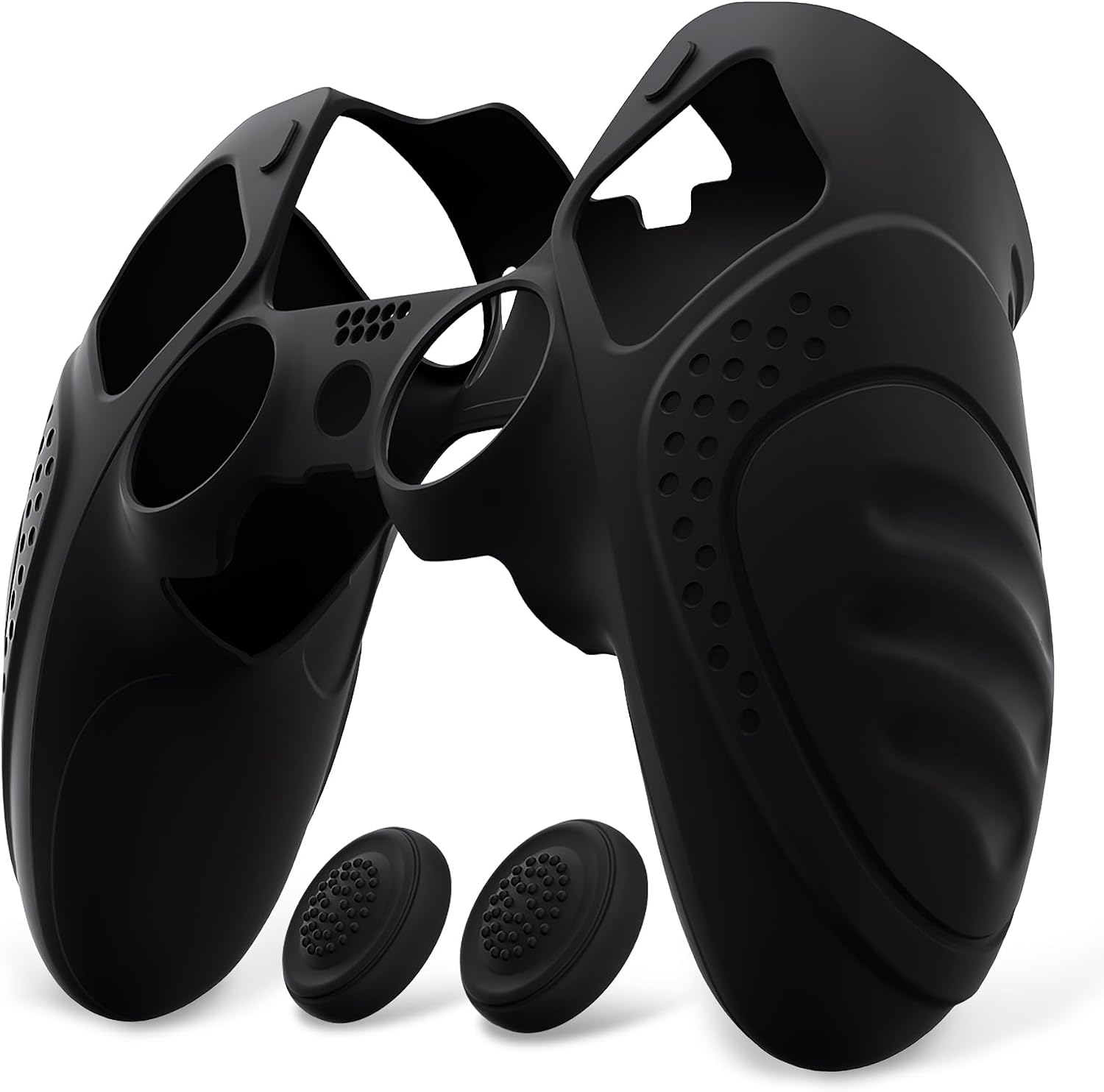 PlayVital Funda de Silicona Antideslizante para ps5 Edge - Cubierta Protectora con 2 Tapas para Joysticks, Protector de Goma para ps5 Edge Mando, Diseño Ergonómico (Edición Guardian - Negro)