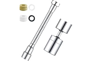 WakiHong Set di 2 estensori aeratori girevoli a 360°, guarnizione anti-perdite, filettatura di conversione, per lavelli e bagni (argento)