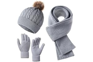 Airuzara Winter Accessory Set Knit Beanie Hat Scarf and Gloves Combo Cold Weather Knitted Hat Long Scarf Touchscreen Gloves Christmas Birthday Gifts
