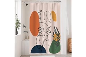 ‎UIIOOAZY Uiiooazy Shower Curtain 120 x 180 cm, Shower Curtain Terracotta Boho Style Orange Abstract Pattern Shower Curtains Anti Mould Waterproof Polyester Fabric Washable Bathroom Curtain with 8 Hooks for