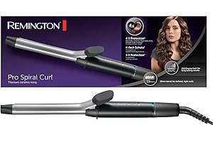 ‎REMINGTON Remington Lockenstab kleine Locken [19mm] Pro Sprial Curl (4-facher Schutz, antistatische Keramik-Turmalin-Beschichtung) -Digitales-Display bis 210°C, mit Klemme, enge & definierte Ringellocken,CI5519
