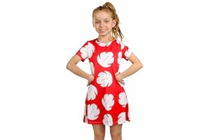 Funhoo Rouge Robe de Princesse Hawaïenne Impression Feuille Motif Costume Cosplay pour Filles Femmes Robe à Manches Courtes Été Fête Tenue Décontractée