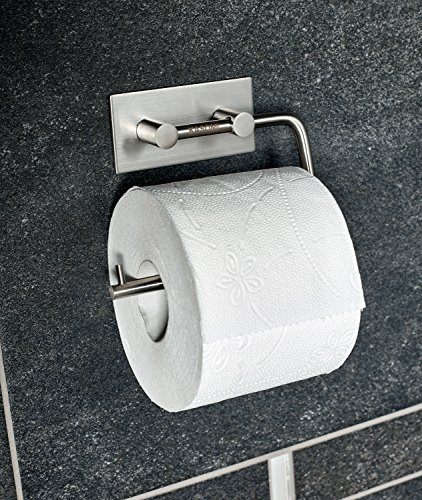 Kasomi Toilettenpapierhalter ohne bohren für einfachstes und schnellstes anbringen. Aus matt gebürstetem Edelstahl.