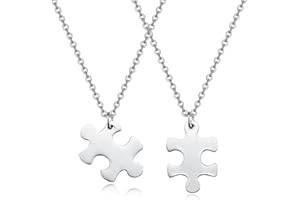 Zysta Collane Puzzle Diviso 2/4 Pezzi per Coppia in Acciaio Inox, BFF Collane Amicizia Incisione Nome Personalizzato per 2/4 Migliori Amici, Collane Ciondolo Puzzle Regalo per Lui Lei Anniversario