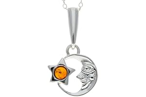 SILVERAMBER JEWELLERY Lovely 925 Sterling Silver & Baltic Amber Moon and Star Designer Pendant GL293
