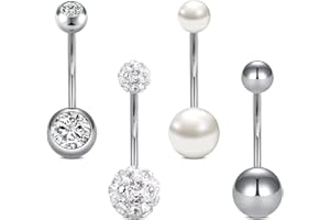 Rajnard Belly Bar 14G 6/8/10/12/14mm Belly Button Bars Surgical Steel CZ Pearl Diamond Belly Piercing Navel Bar Belly Button Ring Piercing Jewelry for Women Men
