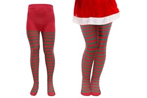 ALLY-MAGIC Christmas Striped Tights Kids, Red Green Striped Socks Full Footed Striped Socks, Xmas Fancy Dress Costume Stockings for Girls Christmas Cosplay Dress Up Accessories
