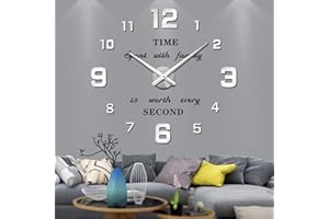 Vangold Nowoczesny Mute DIY Bezramowy Duży Zegar Ścienny 3D Naklejka lustrzana Metal Duże zegarki Home Office Dekoracje (Srebrny-22)