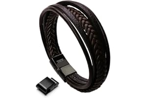 murtoo Herren Armband Edelstahl Echtleder Armband Naturstein Geflochten Mit Magnet Verschluss