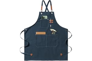 jiuzcare Tabliers de Cuisine 68x76cm Réglable Tablier Barbecue avec 3 Poches Tablier pour Hommes Femmes Tablier Sangles Croisées Tabliers pour Barbecue, Restaurant, Jardin, Barbecue, Café